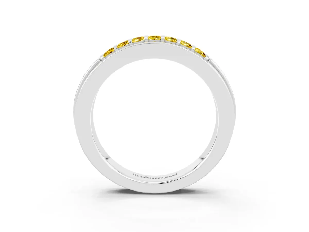 Bar-Set Princess Cut Yellow Sapphire Pavé Band Silver