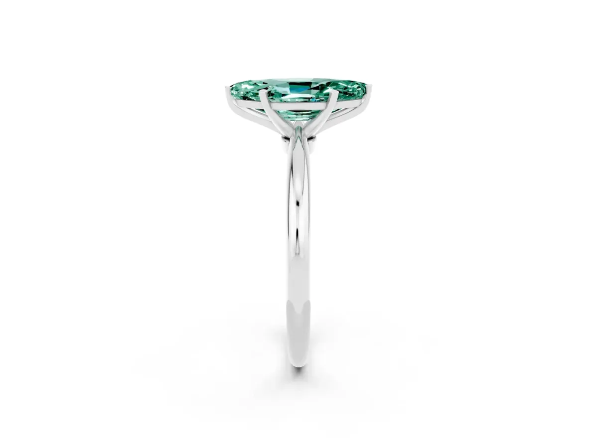 Marquise Cut Green Sapphire Solitaire Ring with Six-Prong Setting and Classic Band Silver