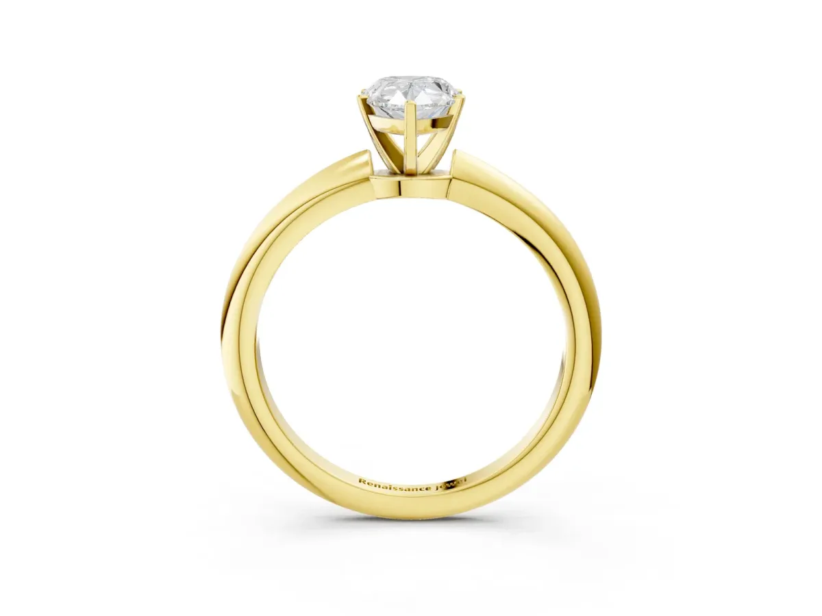 Pear Cut Diamond Solitaire Ring with Six-Prong Setting and Classic Band Yellow gold
