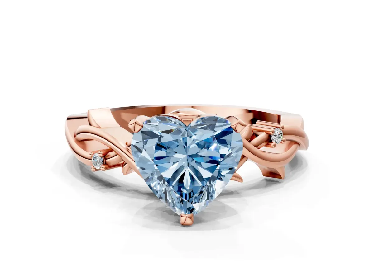 Fancy Blue Heart Cut Diamond Solitaire Ring with Twisted Band and Prong Setting Rose gold