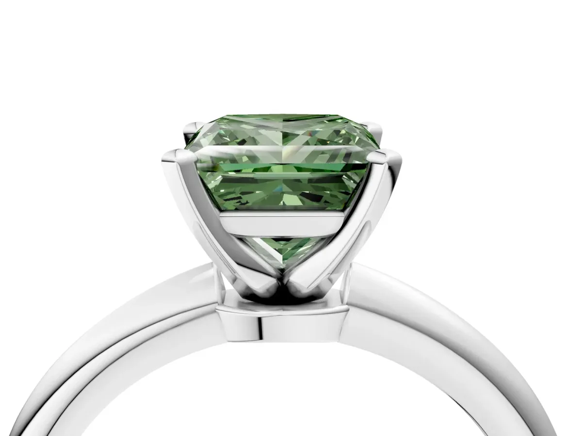 Fancy Green Princess Cut Diamond Solitaire Ring with Six-Prong Setting and Classic Band Silver