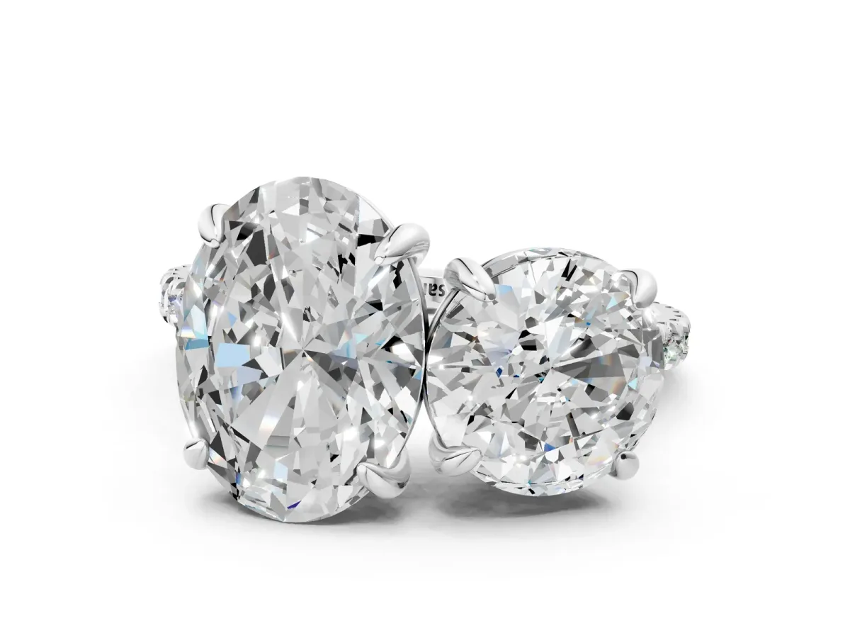 Round and Oval Toi Moi Ring with Prong Setting and Pave Band Silver