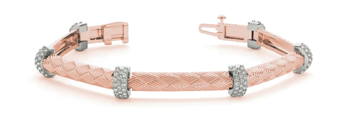 Diamond Pavé Round Stone Braided Cable Bracelet with Prong Setting Rose gold