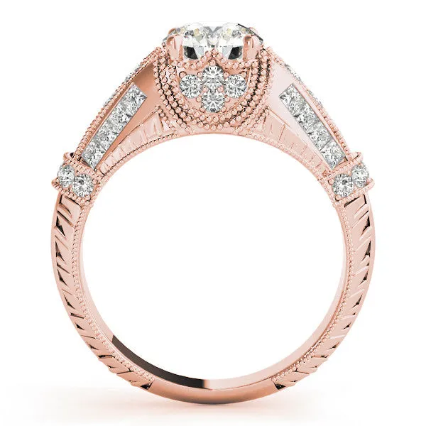 Vintage Milgrain Round Cut Diamond Split Shank Ring with Prong Setting Rose gold