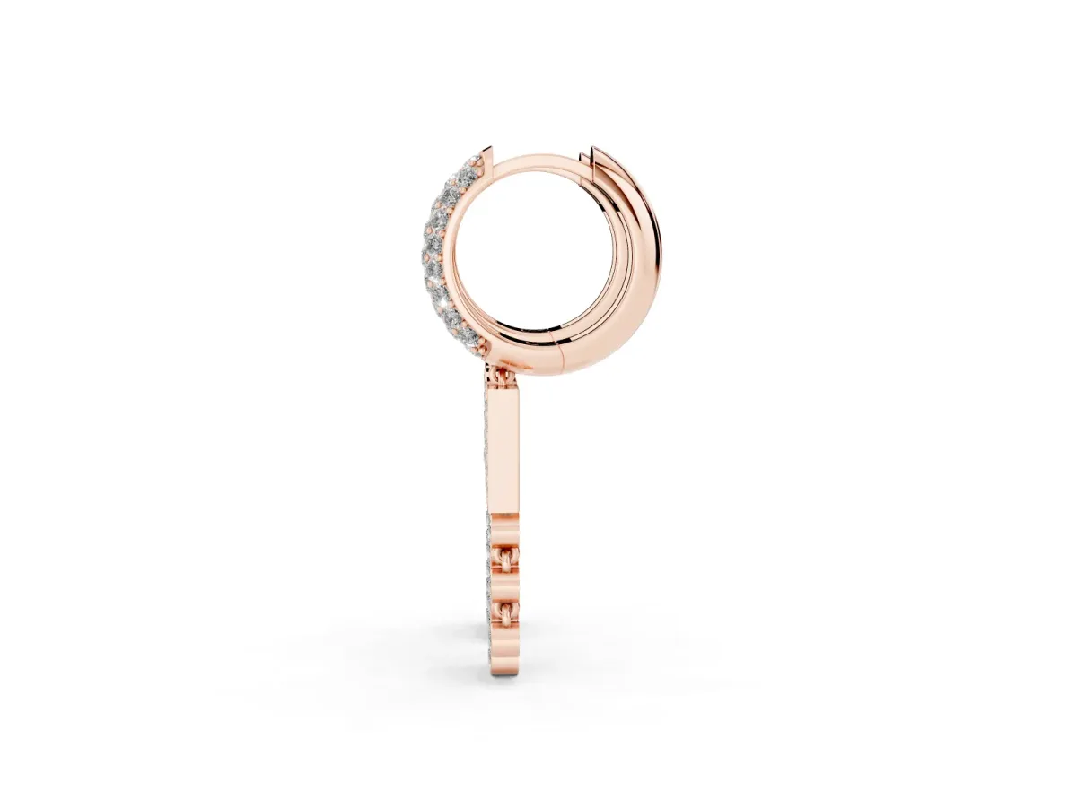 Round Diamond Initial M Huggie Hoop Earrings Rose gold