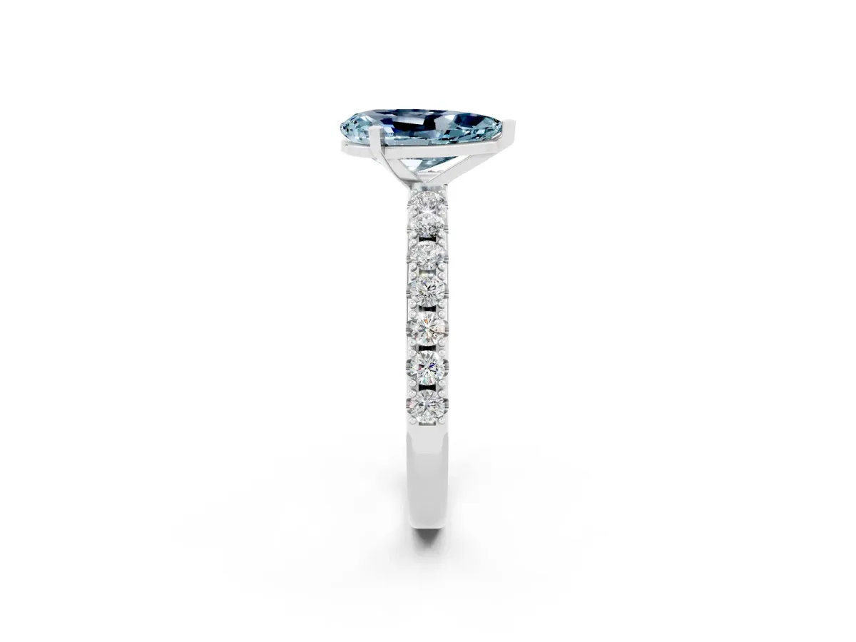 Pear Cut Aquamarine Solitaire Pavé Band with Four-Prong Setting Platinum