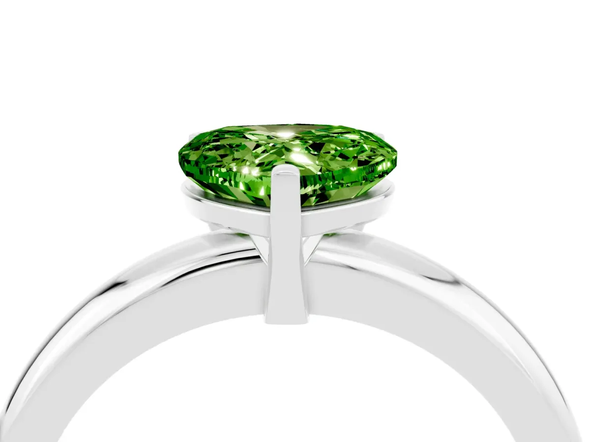 Heart Cut Peridot Solitaire Engagement Ring with Round Band and Four-Prong Setting Silver