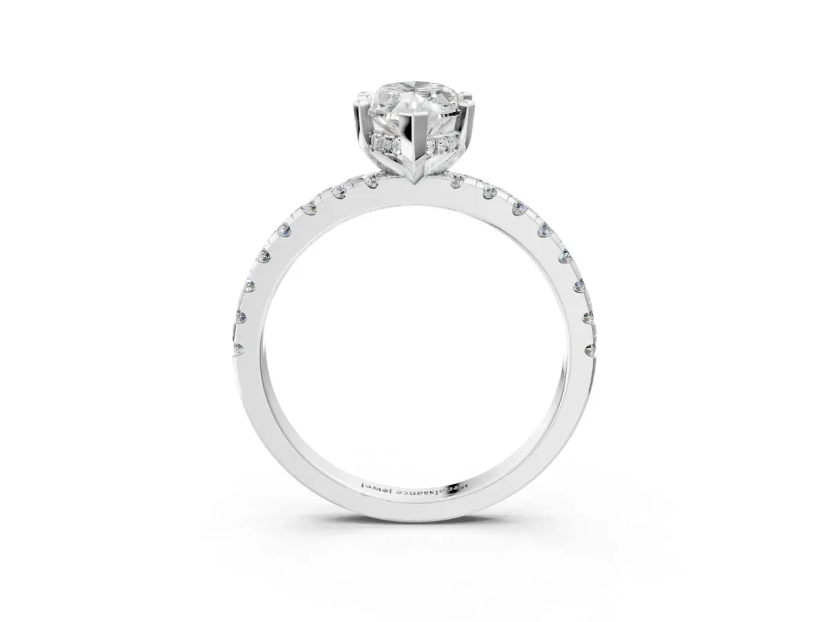 Marquise Cut Diamond Solitaire Ring with Round Pavé Band and Four-Prong Setting Silver