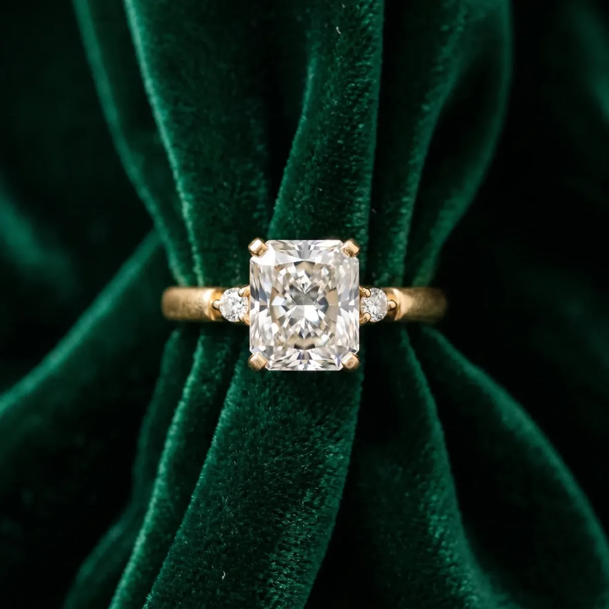 Radiant Cut Solitaire Beaded Band with Four-Prong Setting Yellow gold