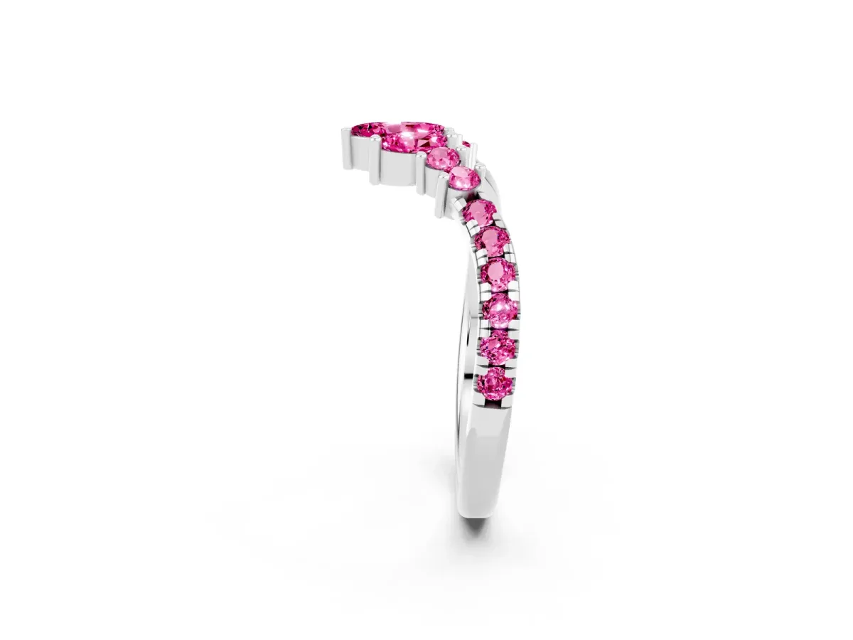 Chevron Marquise and Round Pink Sapphire Open Band with Prong Setting Silver