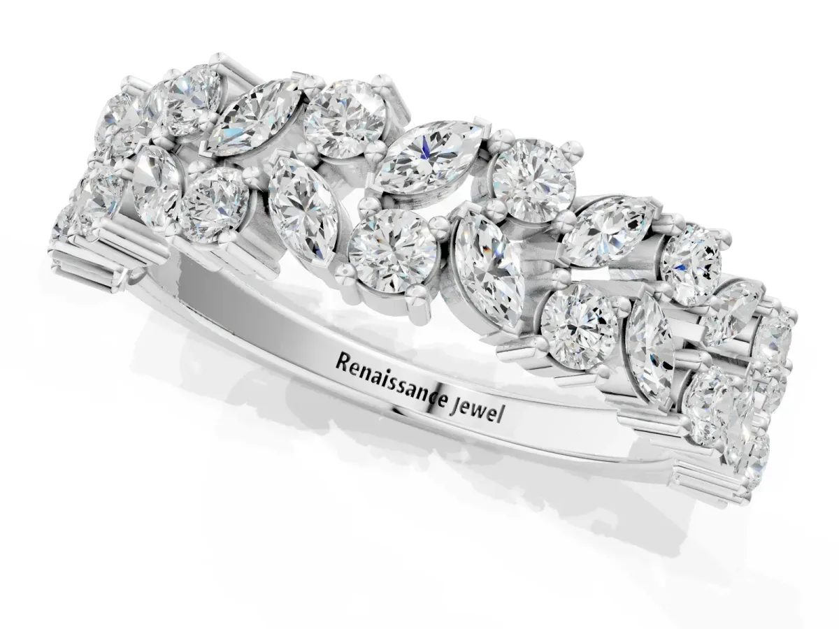 Pave Marquise and Round Diamond Eternity Band with Prong Setting Silver