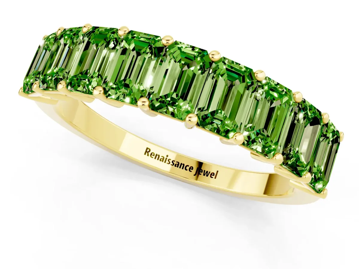 Emerald Cut Peridot Prong-Set Eternity Band Yellow gold
