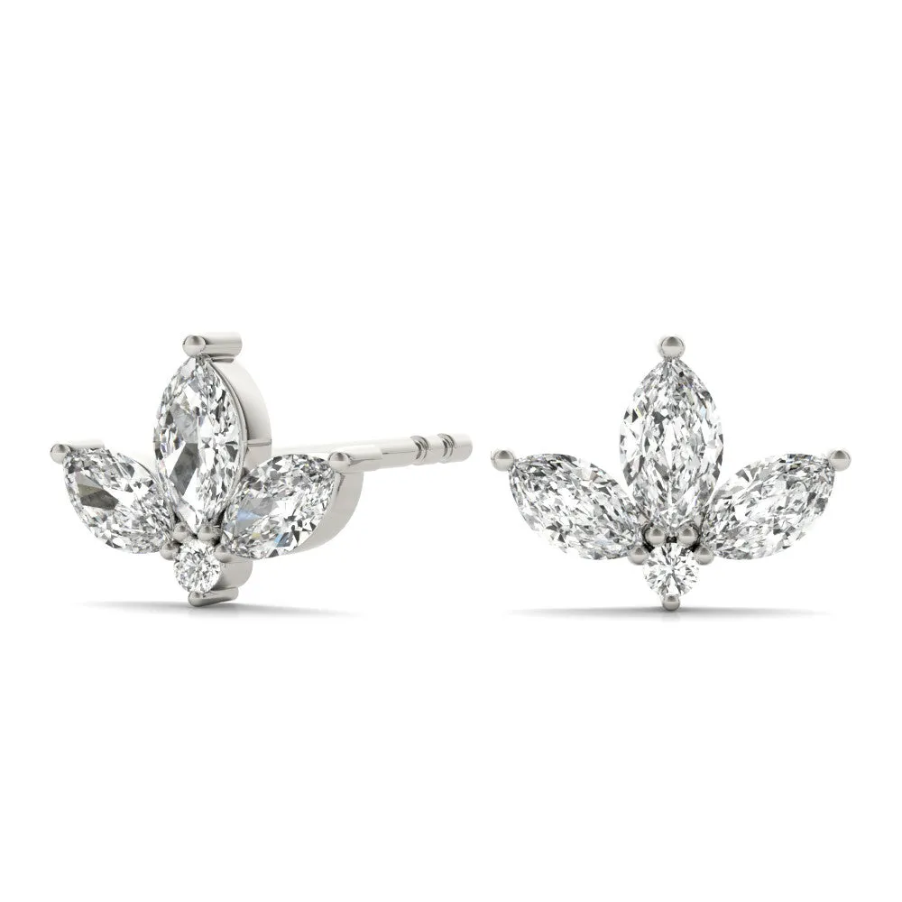 Marquise Cluster Stud Earrings with Round Prong Setting Silver