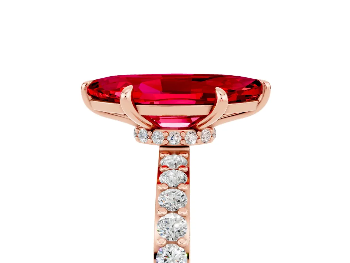 Marquise Cut Ruby Solitaire Engagement Ring with Pavé Band and Four-Prong Setting Rose gold