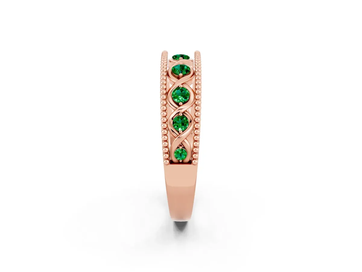 Round Emerald Twist Milgrain Band with Bezel Setting Rose gold