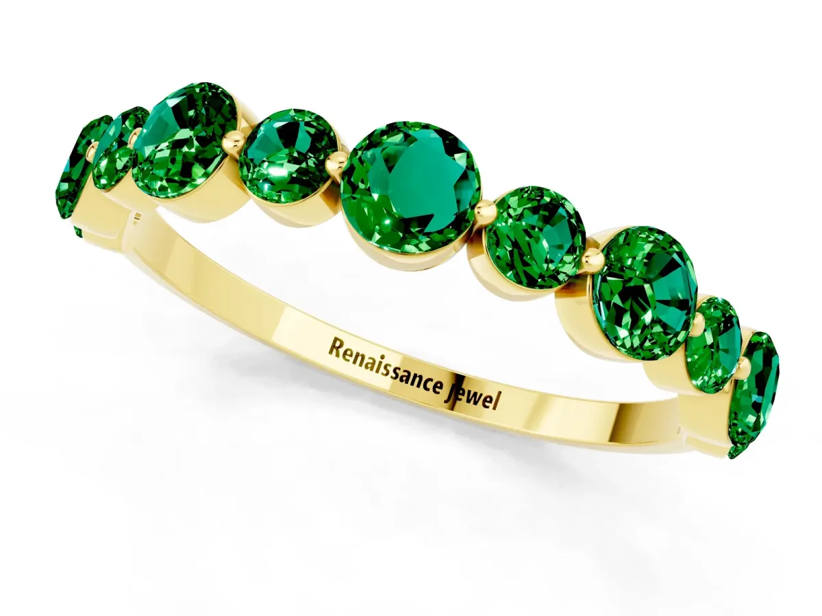 Round Emerald Scalloped Prong Set Eternity Band Yellow gold