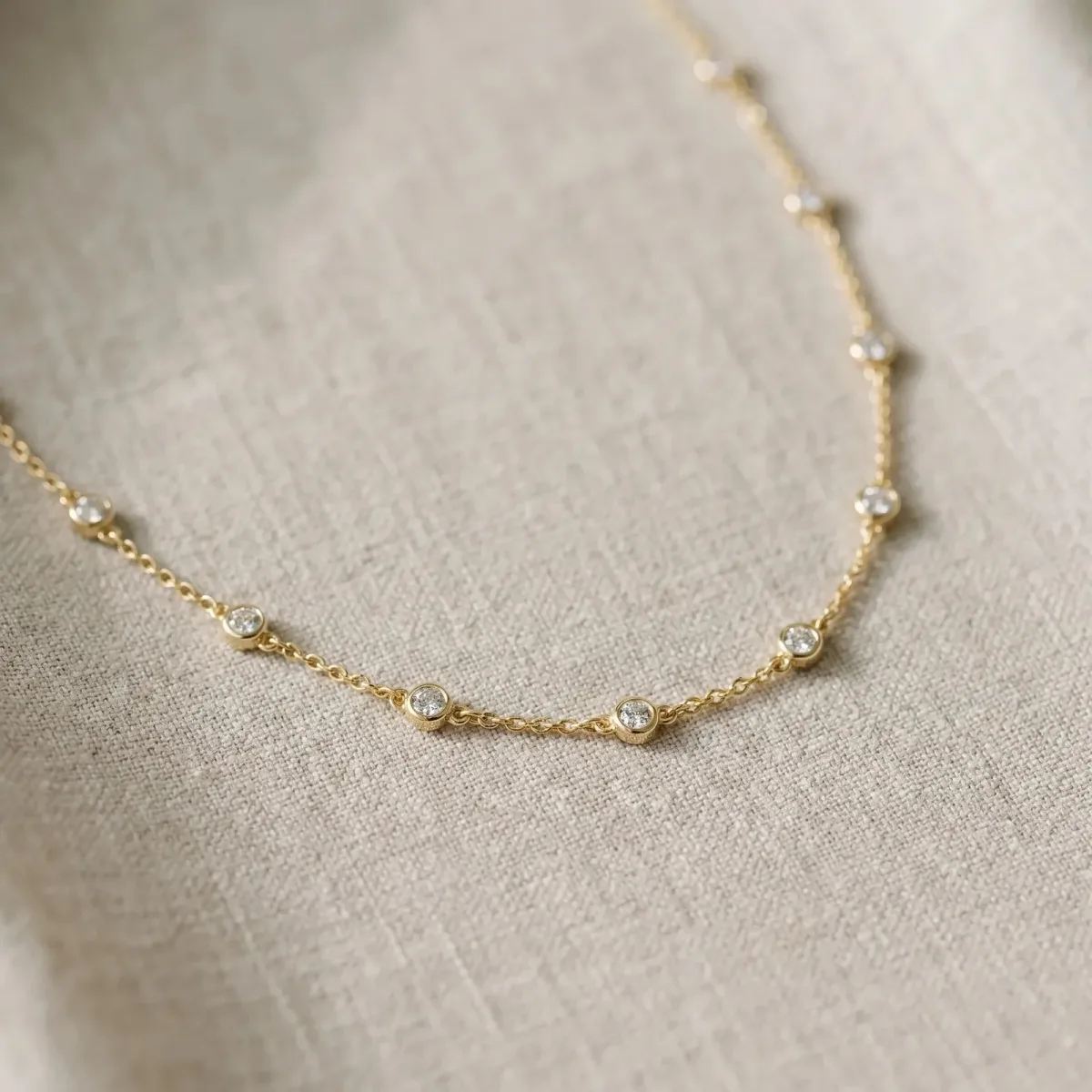 Bezel-Set Round Diamond Station Necklace Yellow gold