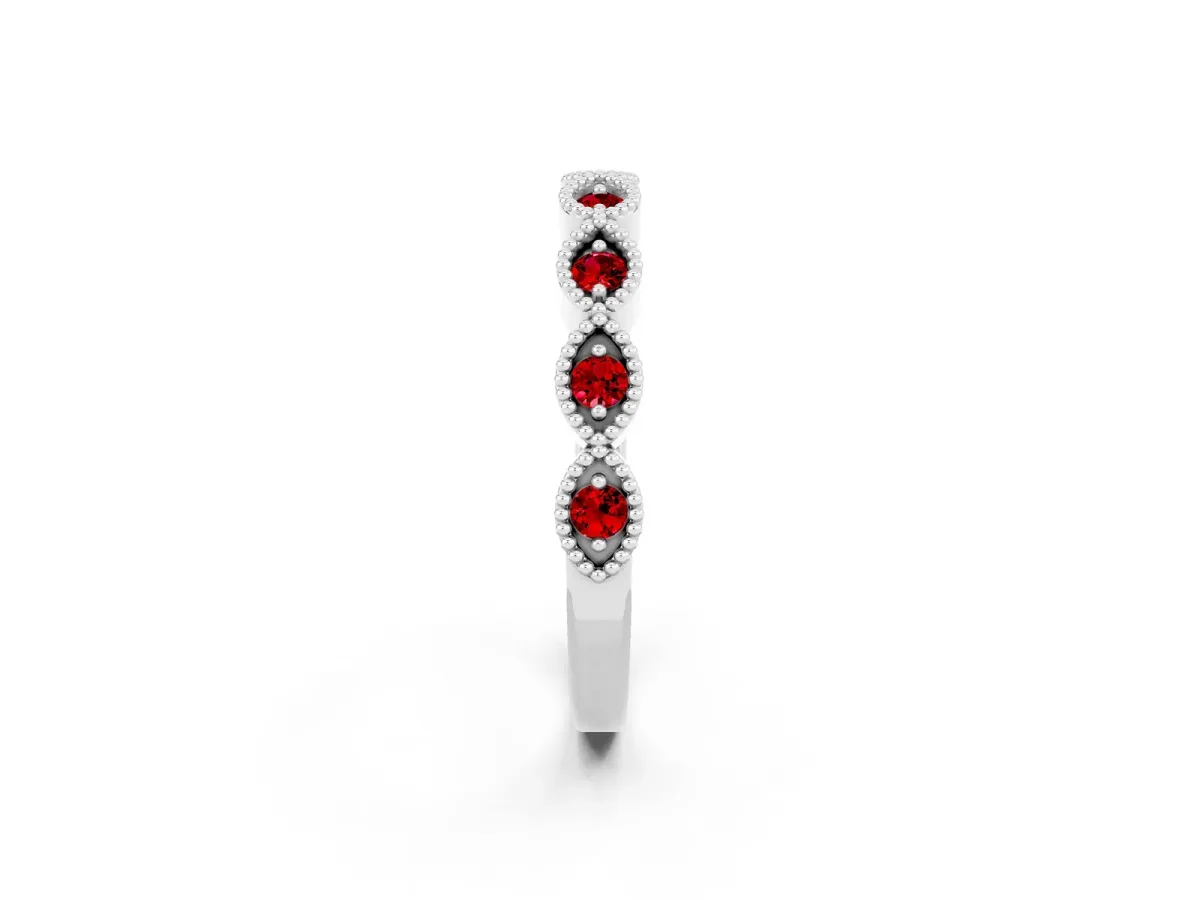 Milgrain Marquise Ruby Half Eternity Band with Bezel Setting Platinum