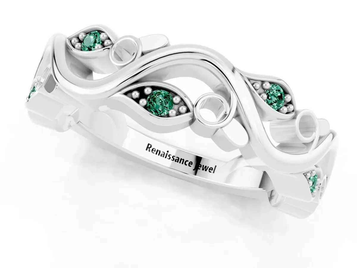 Marquise Green Sapphire Vine Eternity Band with Bezel Setting Platinum