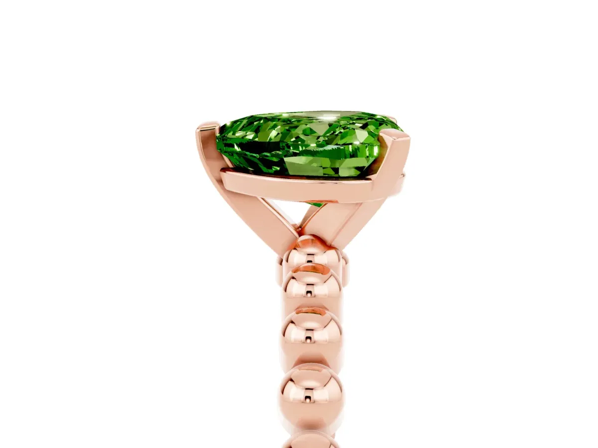 Heart Cut Peridot Solitaire Ring with Beaded Band and Prong Setting Rose gold