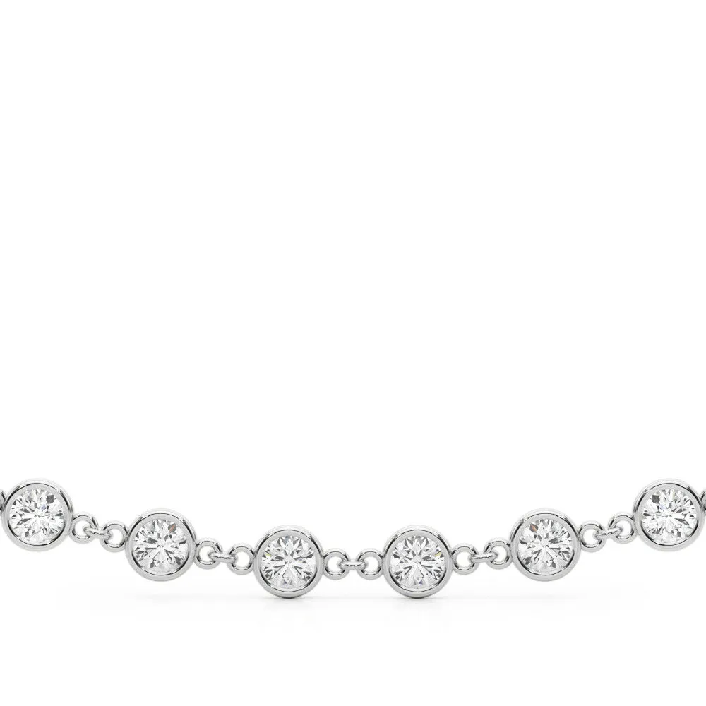 Diamond Round Stone Paperclip Chain Necklace with Bezel Setting Rose gold