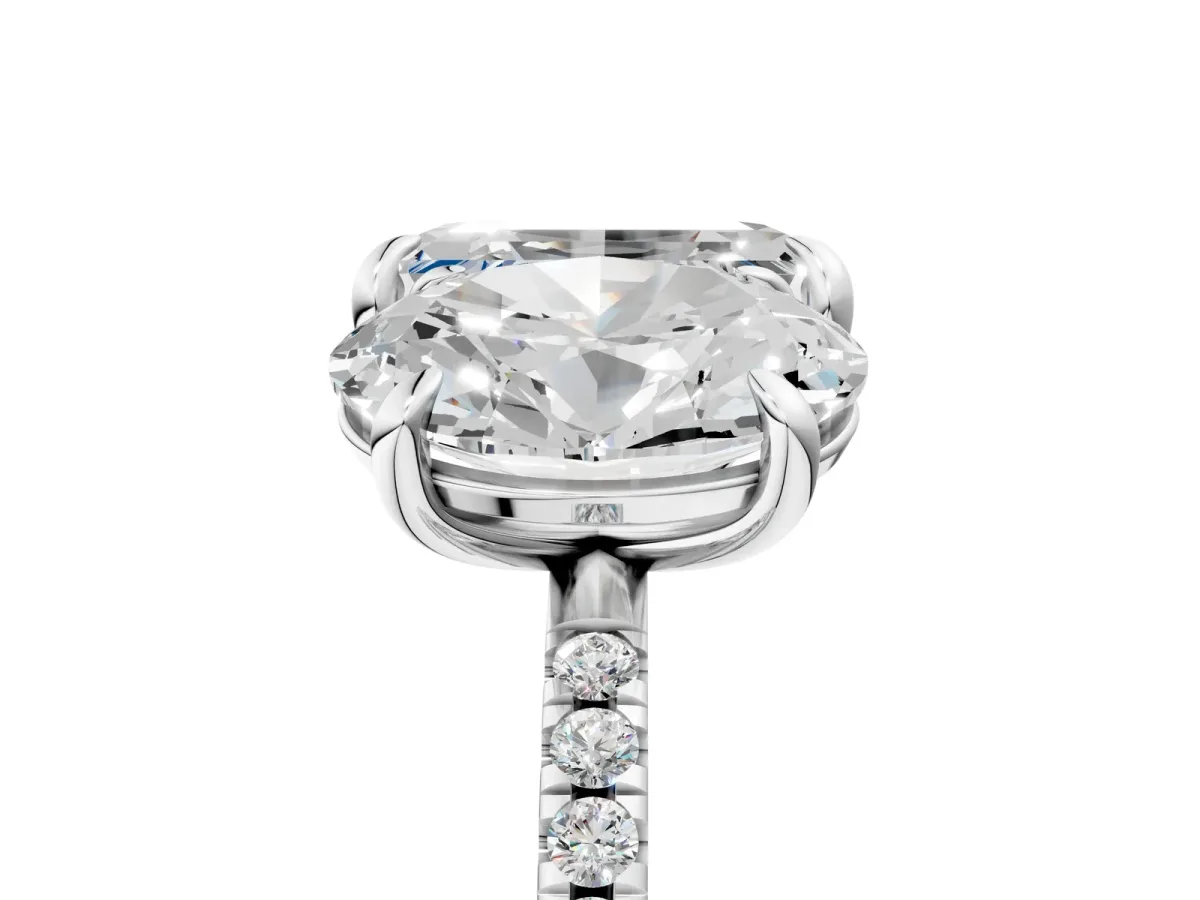 Oval and Radiant Toi Moi Ring with Prong Setting and Micro Pave Band Silver