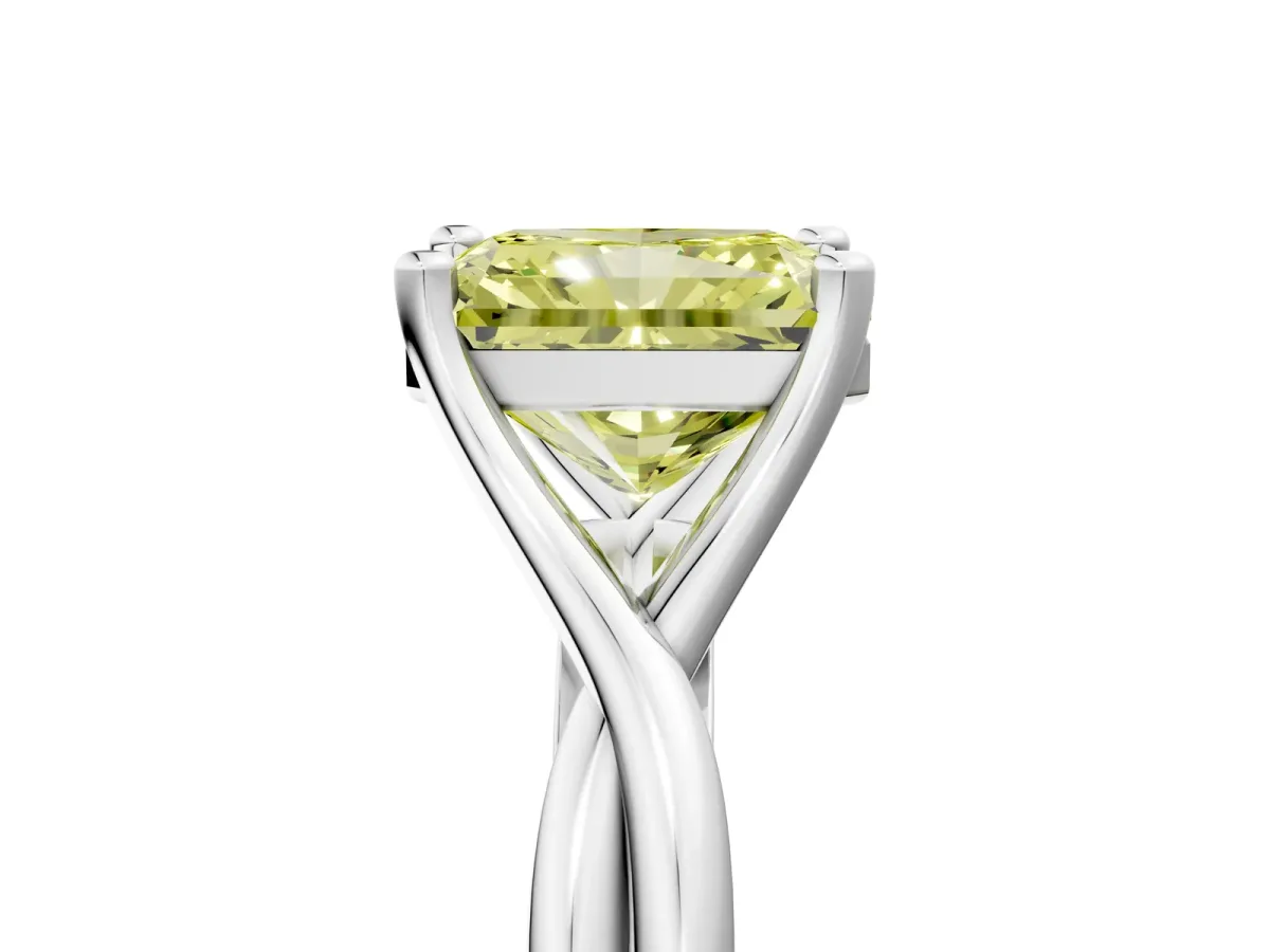 Fancy Yellow Radiant Cut Diamond Solitaire Twist Band Prong Setting Ring Platinum