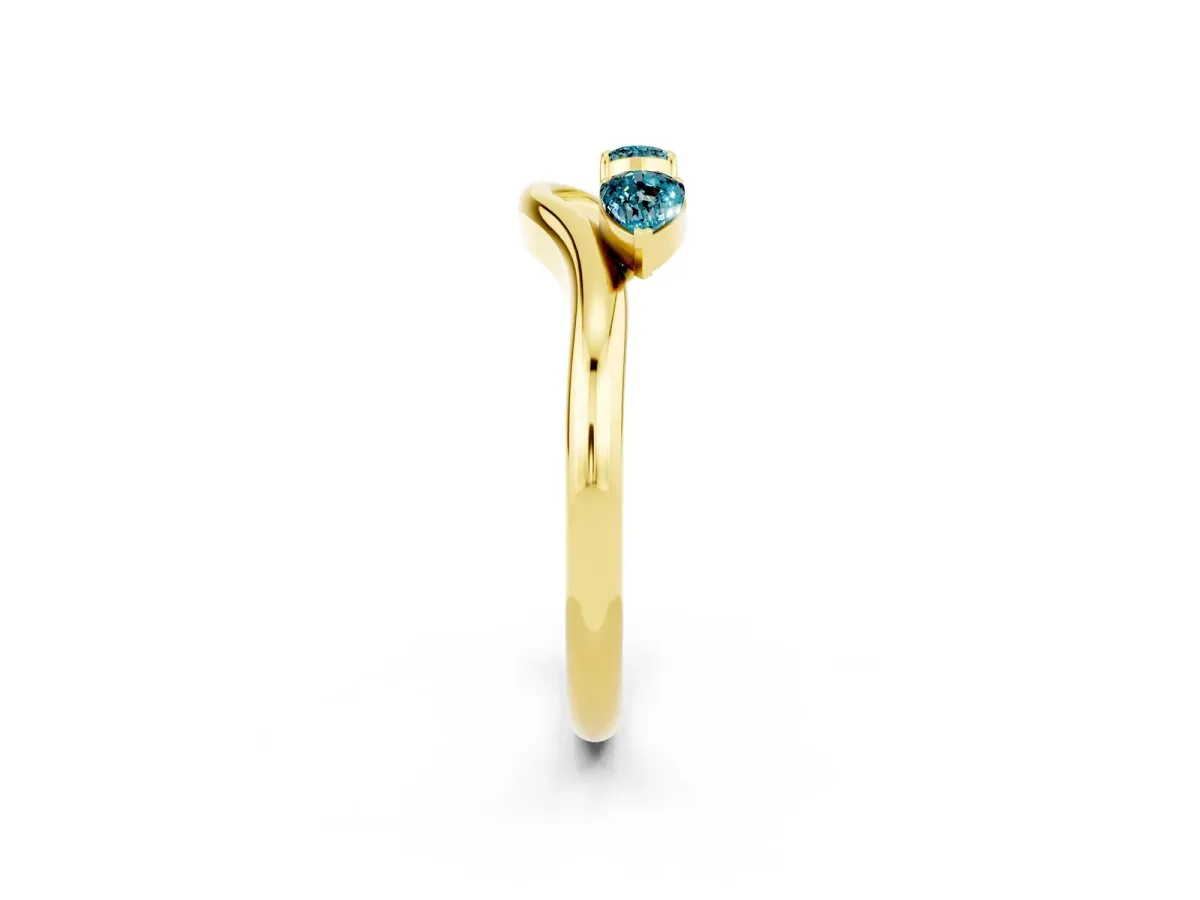 Pear Cut Blue Topaz Two-Stone Open Band Ring with Prong Setting Yellow gold
