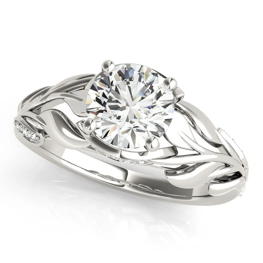 Oval Cut Diamond Leaf-Inspired Engagement Ring with Round Accents and Prong Setting Platinum