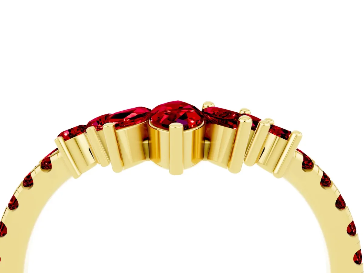 Chevron Marquise and Round Ruby Open Band with Prong Setting Yellow gold