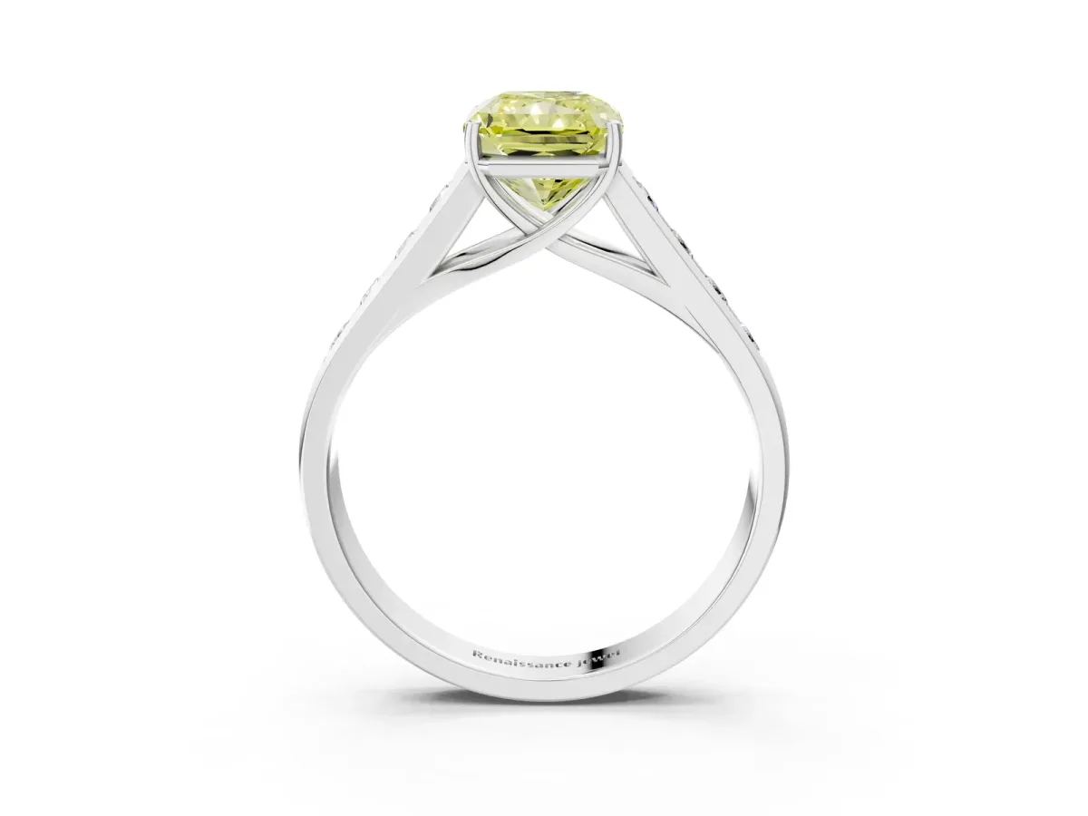 Fancy Yellow Radiant Cut Solitaire Channel-Set Diamond Engagement Ring with Four-Prong Setting Platinum