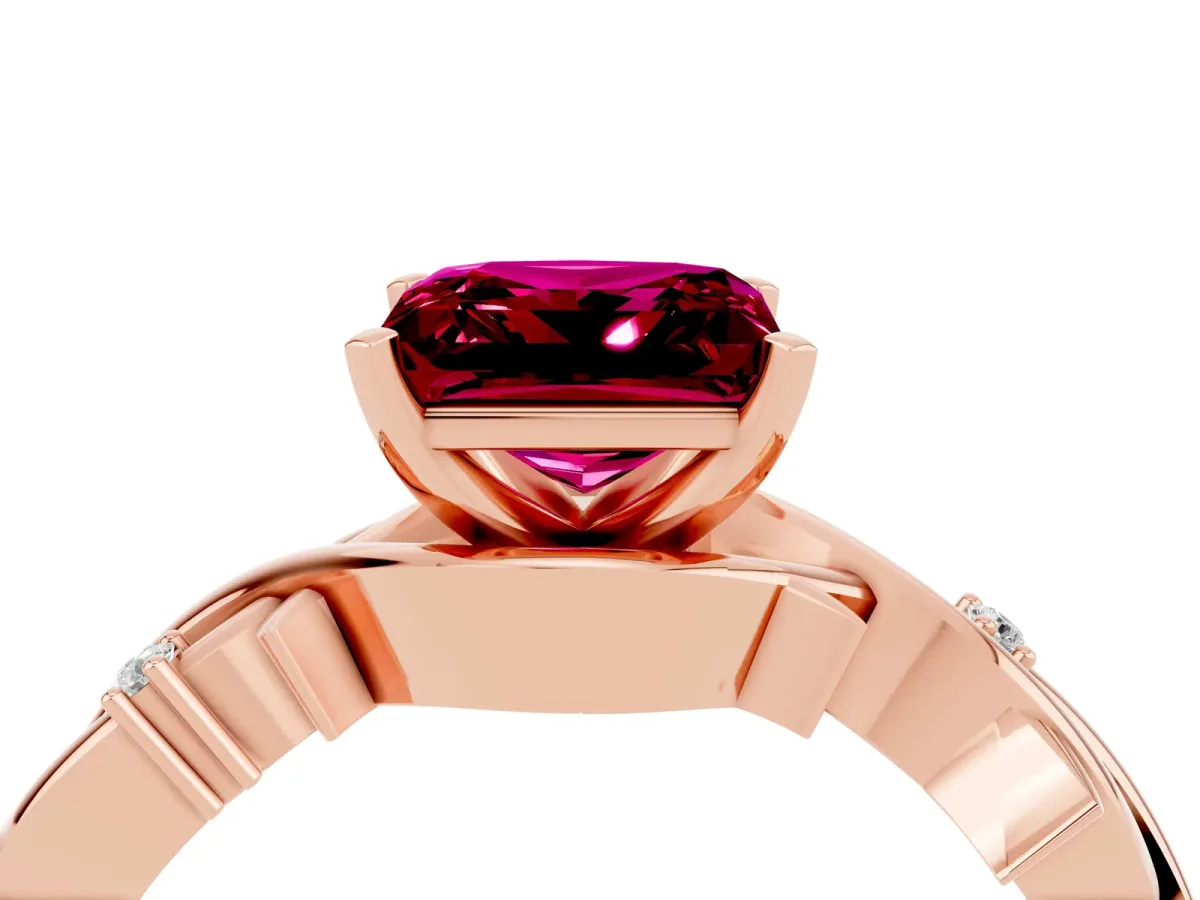 Princess Cut Garnet Solitaire Ring with Twisted Band and Prong Setting Rose gold