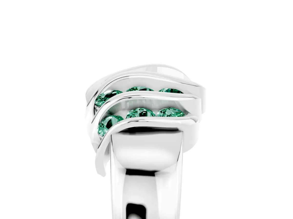 Round Green Sapphire Multi-Row Crossover Band White gold