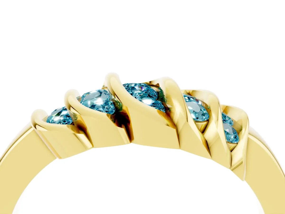 Round Blue Topaz Multi-Row Crossover Band Yellow gold