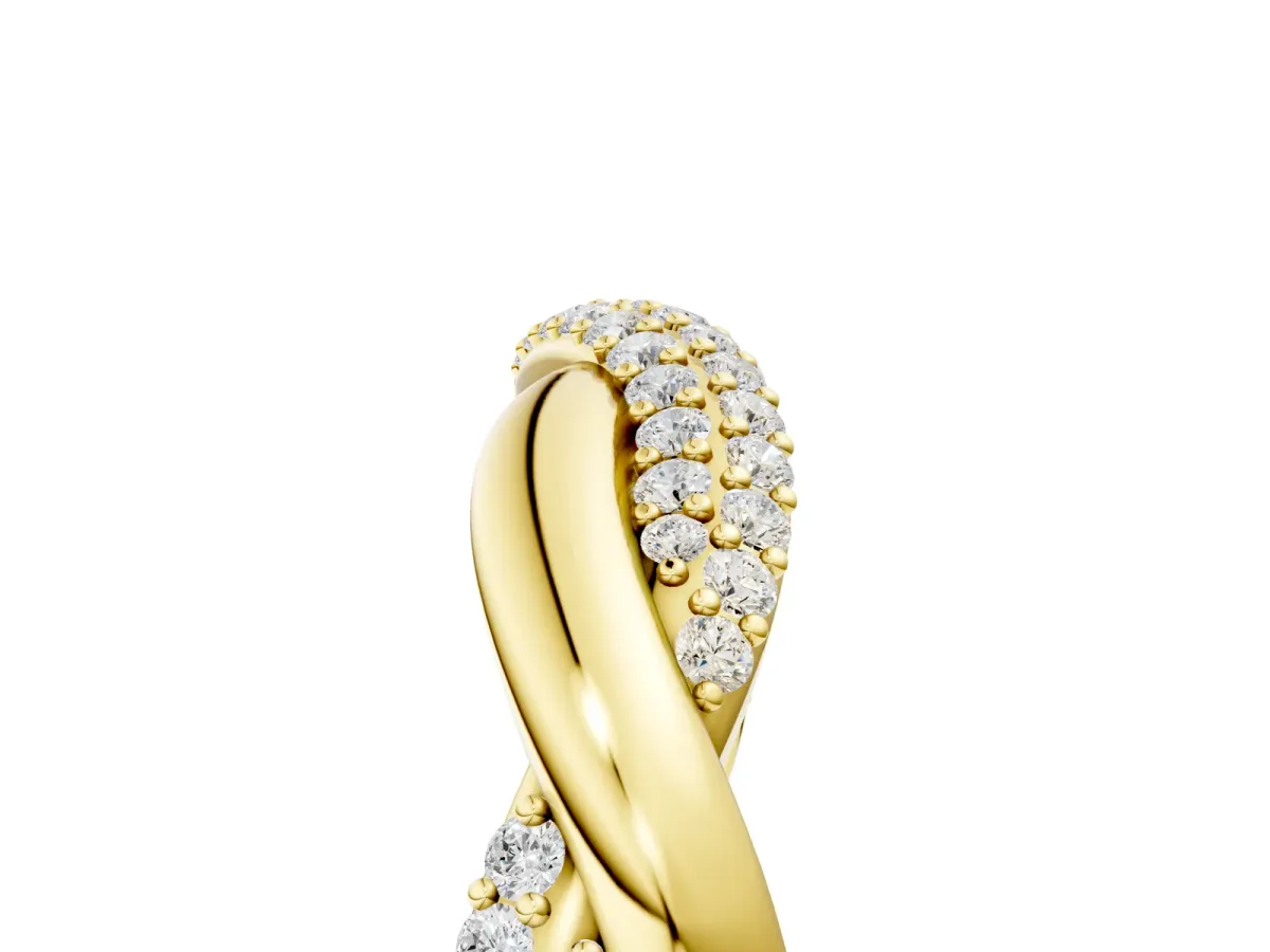Pavé Round Diamond Twist Eternity Band with Prong Setting Yellow gold