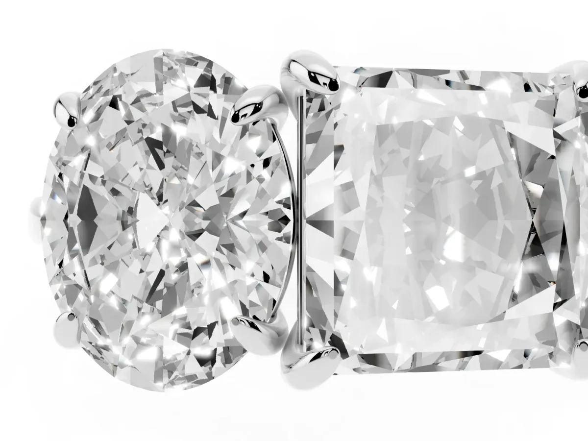 Oval and Princess Toi Moi Ring with Prong Setting and Plain Band Platinum