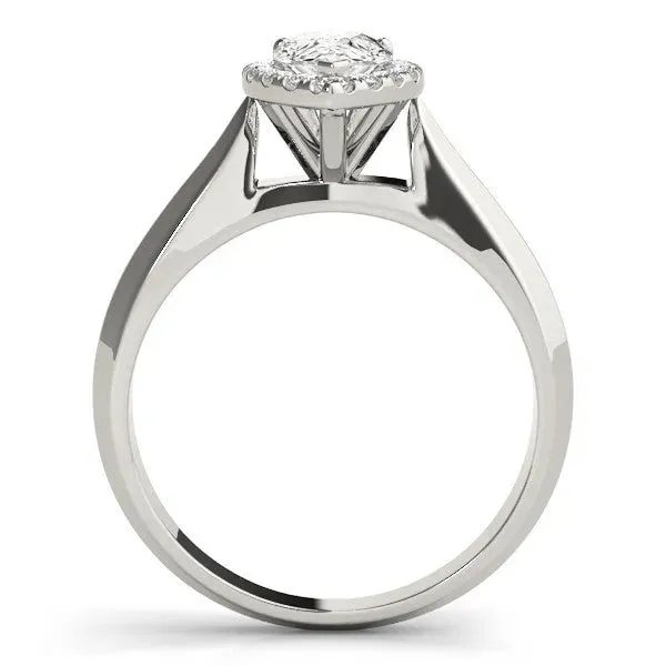 Halo Pear Cut Cut Solitaire Diamond Ring with Prong Setting Silver