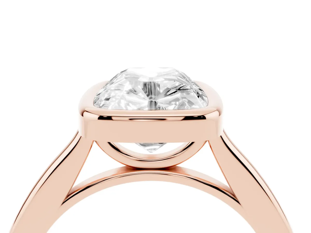 Old Mine Elongated Cushion Diamond Bezel Set Ring Rose gold