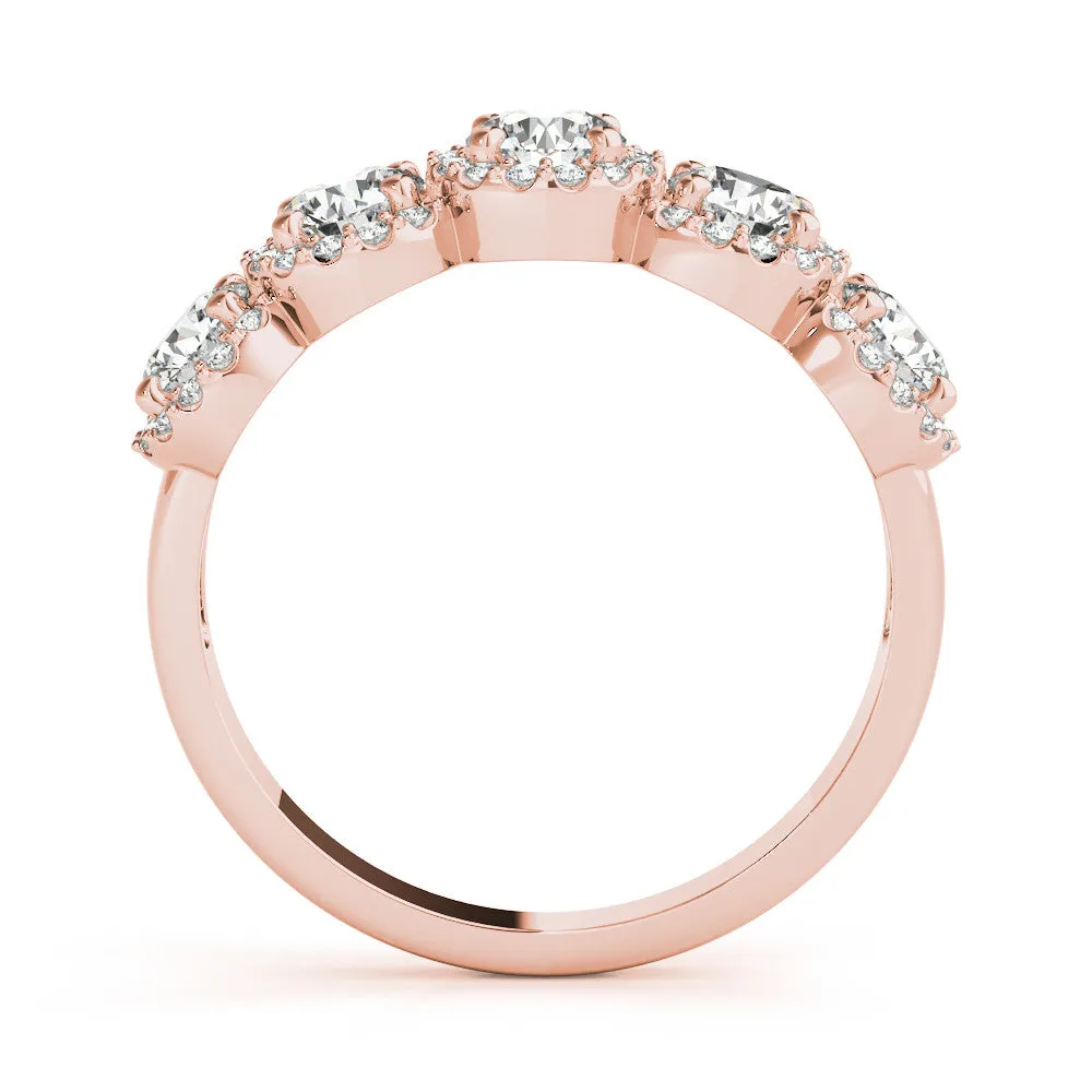 Round Diamond Halo Five-Stone Prong Set Band Rose gold