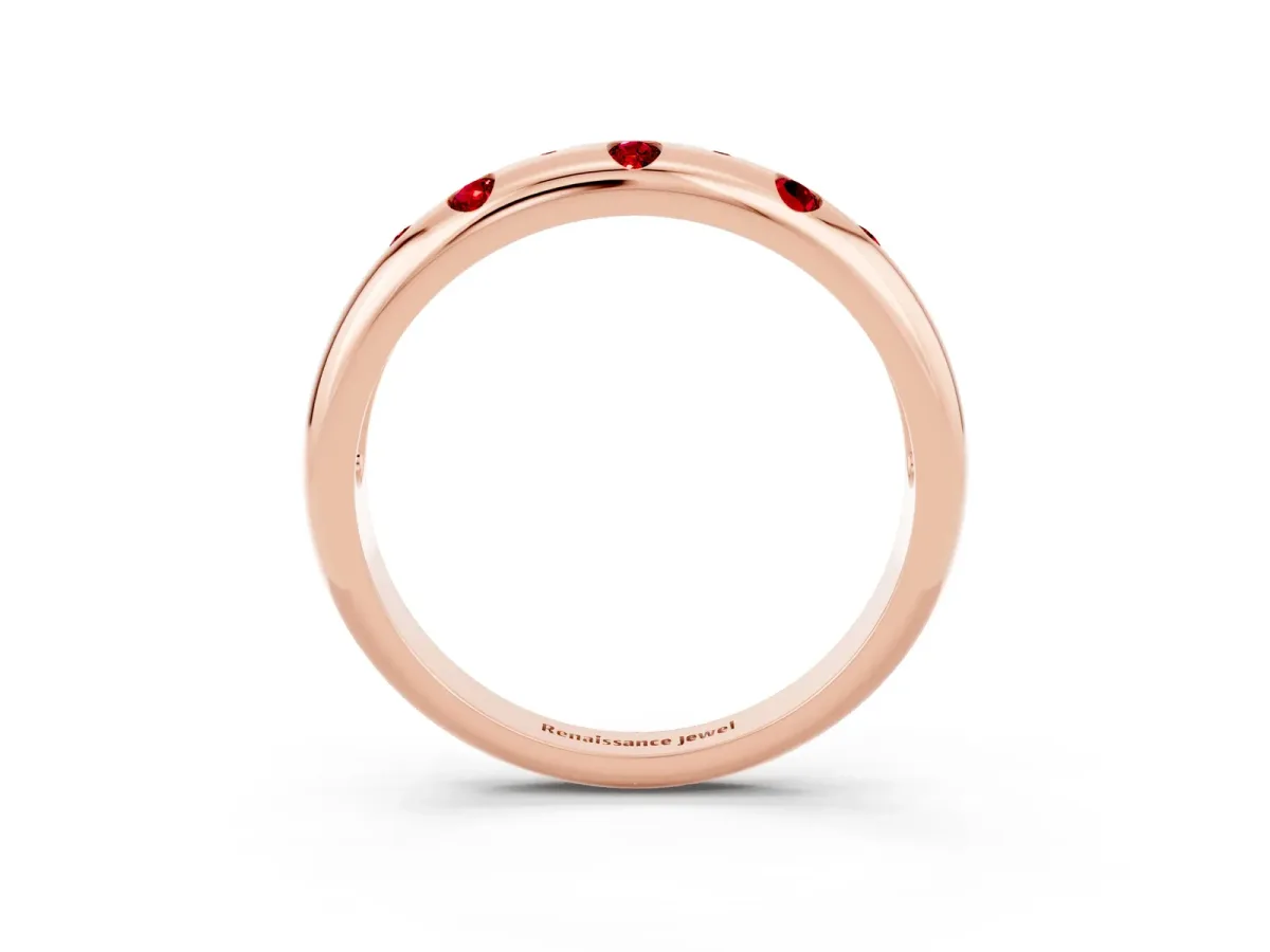 Round Ruby Flush-Set Comfort Fit Band Rose gold