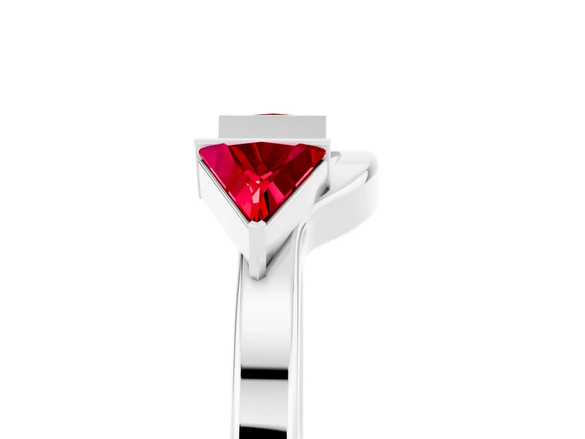Trillion Ruby Open Band Ring with Bezel Setting Platinum