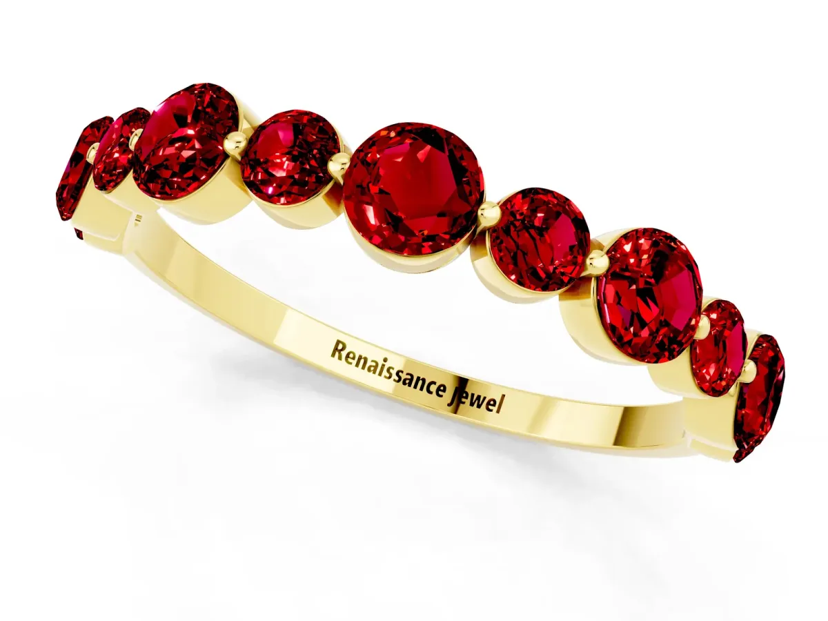 Round Ruby Scalloped Prong Set Eternity Band Yellow gold