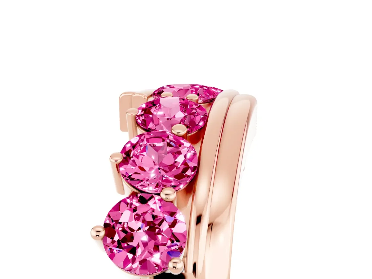 Round Pink Sapphire Wave Band with Channel and Shared Prong Setting Rose gold