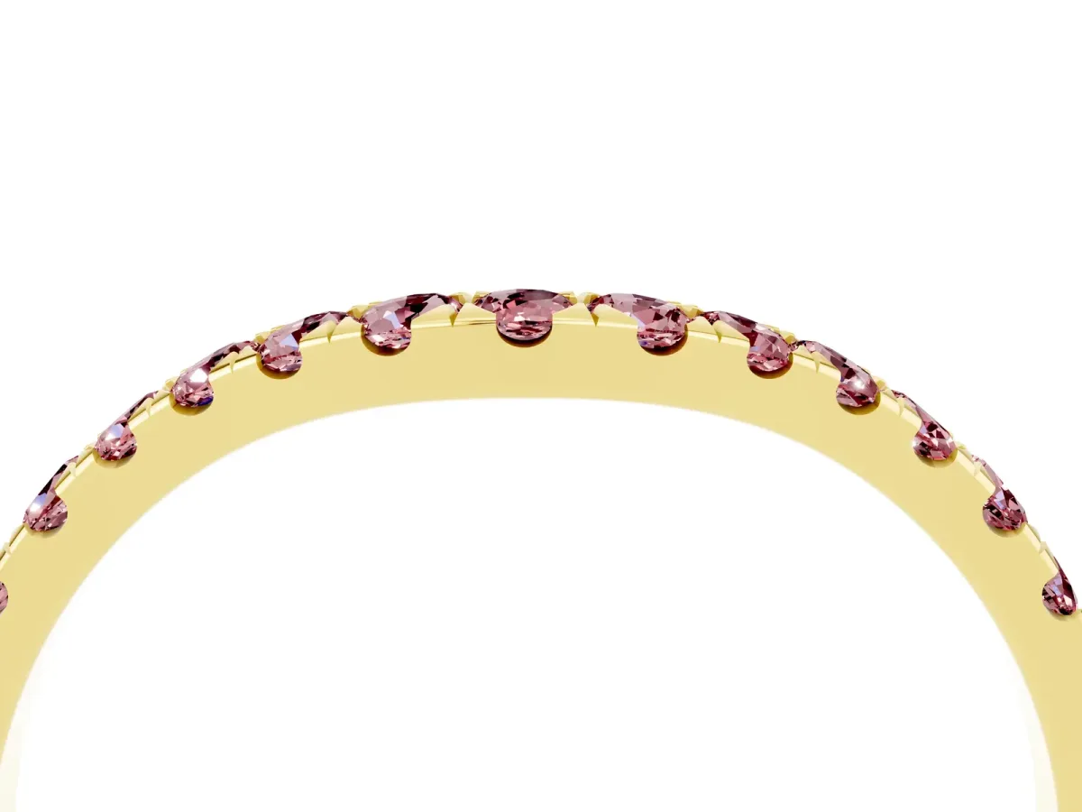Curved Pavé Round Morganite Wedding Band with Shared Prong Setting Yellow gold