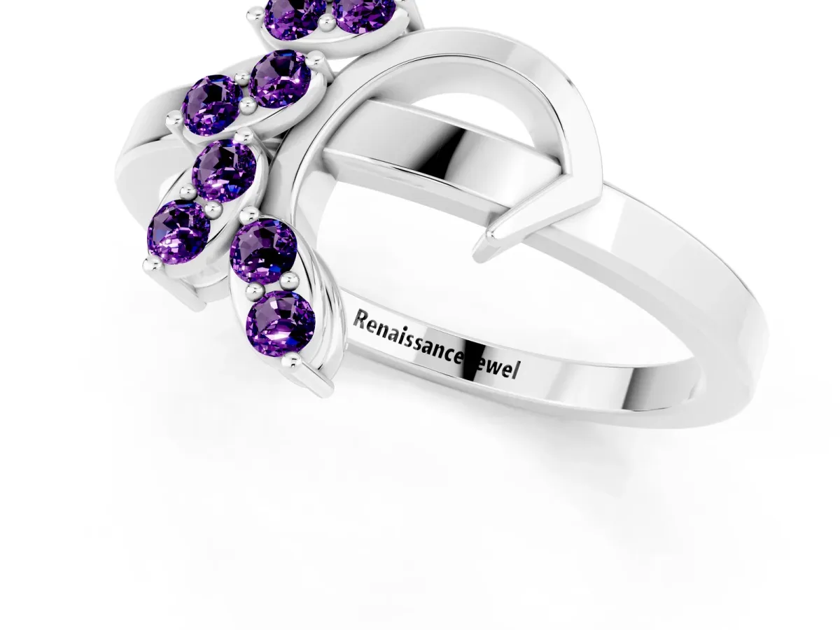 Marquise Amethyst Cluster Bypass Ring with Prong Setting Platinum