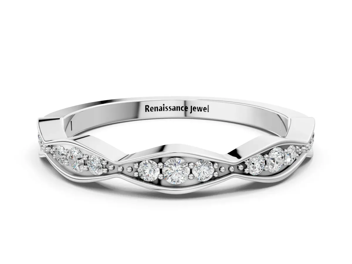 Round Diamond Scalloped Pavé Eternity Band Silver
