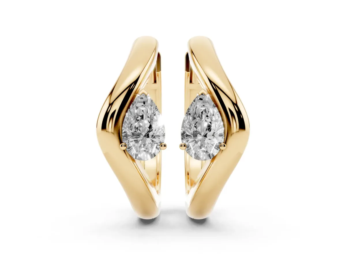 Pear Diamond Silhouette Hoop Earrings Yellow gold