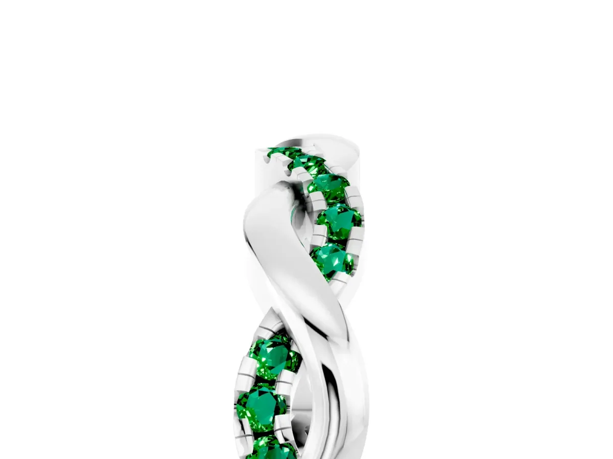 Round Emerald Twist Eternity Band with Pavé Setting White gold