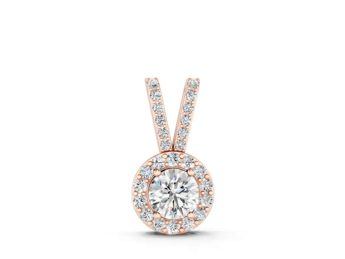 Round Halo Pendant with Prong Setting Rose gold