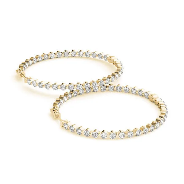 Round Diamond Prong Set Hoop Earrings Yellow gold